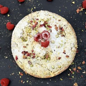 Pistachio Praline and Raspberry Crumble